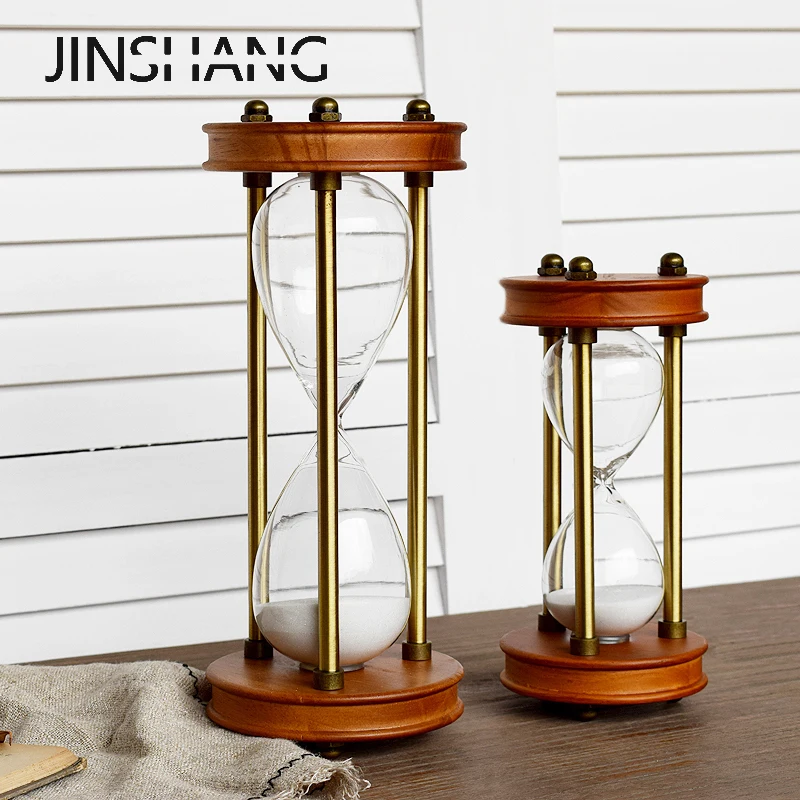 Solid Wood Metal Hourglass 15 Minutes Timer Retro Office Study Decoration Sand Clock Hour Glass Sand Timer Sand Watch Sand Glass