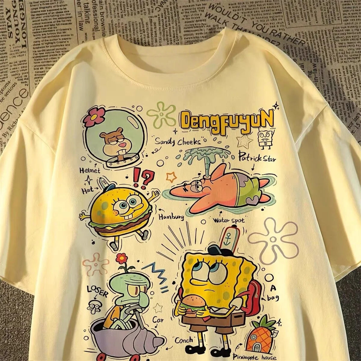 2026 Neues SpongeBob Schwammkopf Muster T-Shirt, Freizeit-Kurzarm-Baumwollshirt für Erwachsene und Kinder – Detail 6