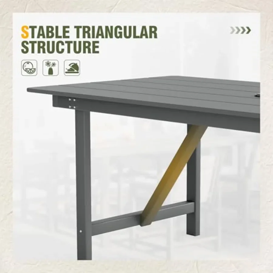 HDPE Outdoor Dining Table for Patio Use, Heavy Duty Weather-Resistant Material, Gray Finish, UV-Stabilized and Rust-Proof Desig