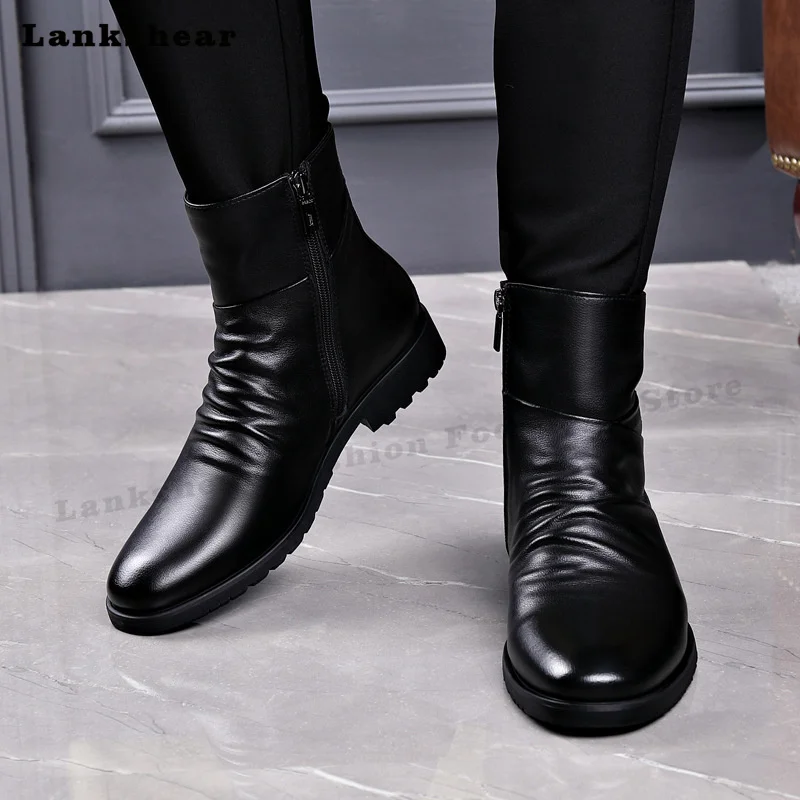 Echtes Leder Männer Stiefel Business Winter/frühling Zipper Britischen Knöchel Boot Herren Rindsleder Stiefel Formale Stiefel Modell Mode Zeigen