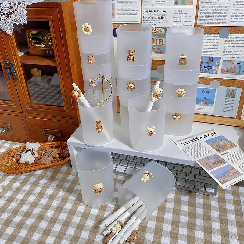 ที่ใส่ปากกาผิวเกล็ดน้ำแข็งอุปกรณ์เครื่องเขียนน่ารักอุปกรณ์สำนักงานโต๊ะที่เก็บแปรงดินสอคอนซีลเลอร์