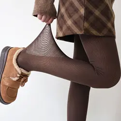 Autumn Retro Vertical Striped Pantyhose Comfortable Velvet Brown Maillard Style Hottie High Quality 110D Micro-Pressed Tights
