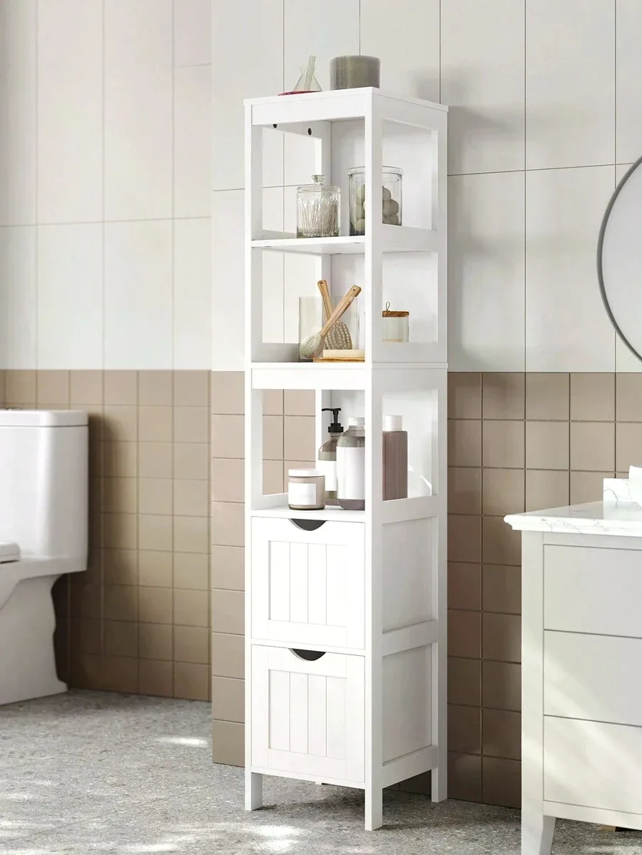 Bathroom Floor Cabinet, Bathroom Storage Organizer Rack Stand, Multifunctional Corner Unit, 2 Drawers, Gray Bathroom Accessories Furniture