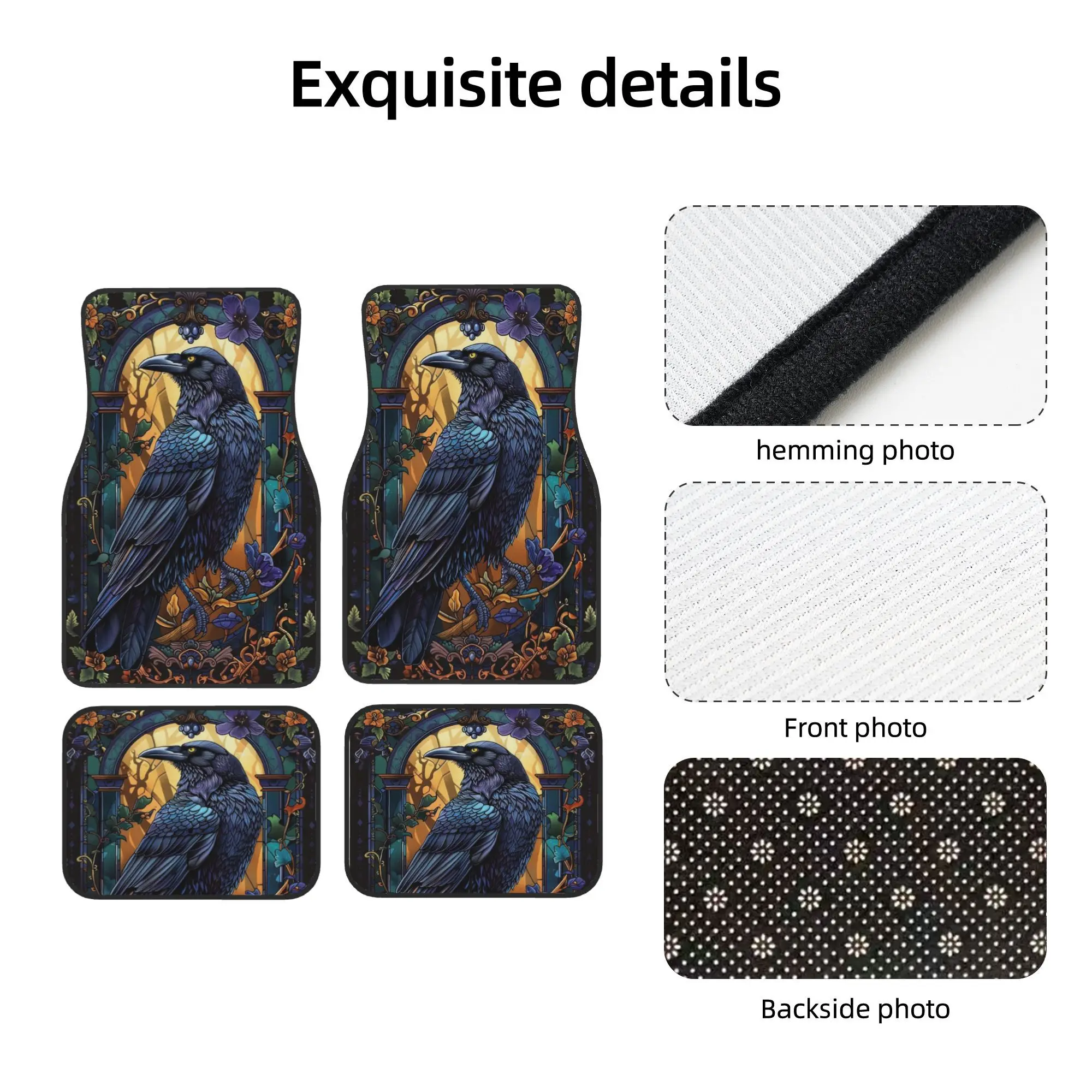 4pcs Stained Glass Raven Pattern Car Floor Mats - Stylish & Durable, Stain-resistant, Anti-slip, Easy Clean, Universal Fit For A