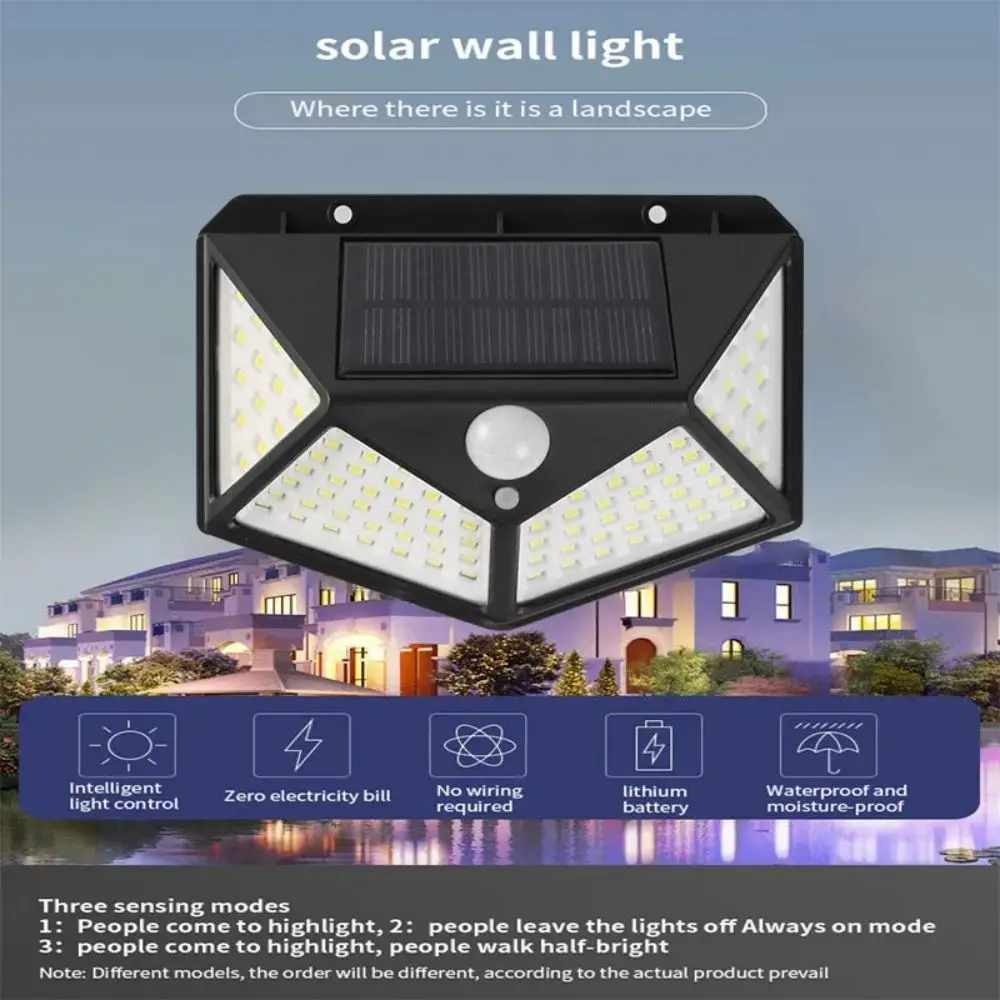 Imagem -05 - Outdoor Motion Sensor Solar Lights Lâmpada de Parede Impermeável Flood Lights para Quintal Jardim Garagem Cerca Pátio Exterior 100 Led