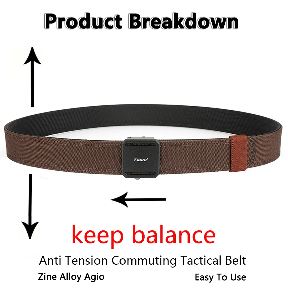TUSHI ماركة 3.8 مسدس سميك عريض معلق بطبقة مزدوجة من قماش النايلون حزام رجالي متعدد الاستخدامات بإبزيم أوتوماتيكي تكتيكي خارجي