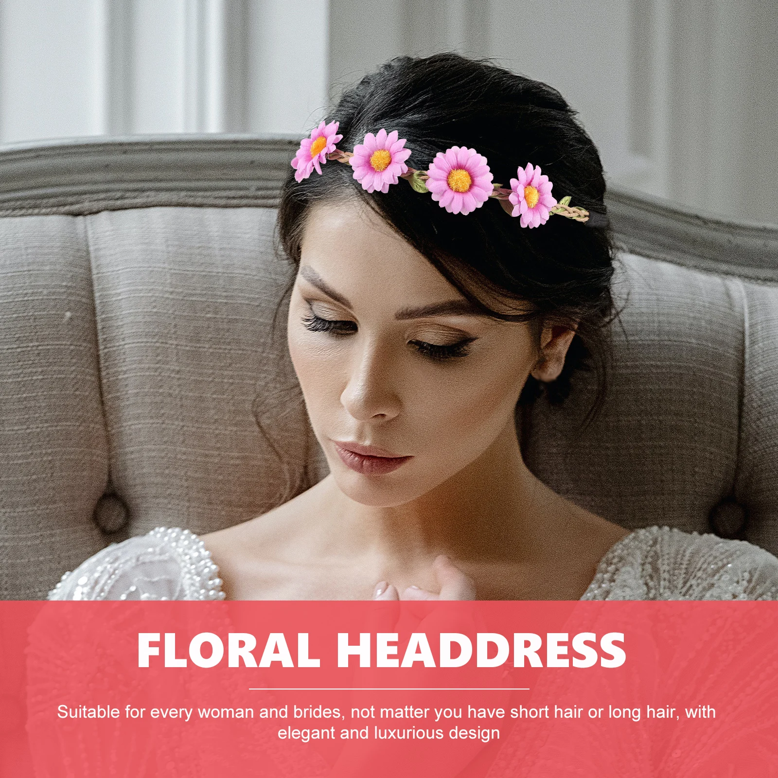 

5Pcs Sunflower Floral Headband Elastic Hair Band Wedding Bridal Garden Headwear Sunflower Headpiece Floral Headdress