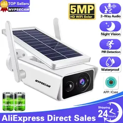 5MP HD WiFi Camera Outdoor Solar Panel Wireless Security Camera Battery Powered PIR Motion IP66 CCTV Surveillance Camera iCSee