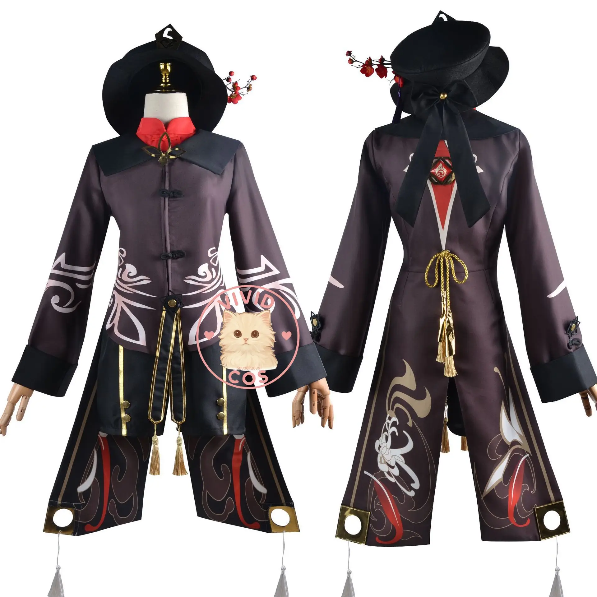 Genshin Impact Hu Tao Mistrz Wangsheng Funeral Parlor Czerwono-Czarna Paleta ze Złotymi Akcentami Strój Cosplay Kompletny
