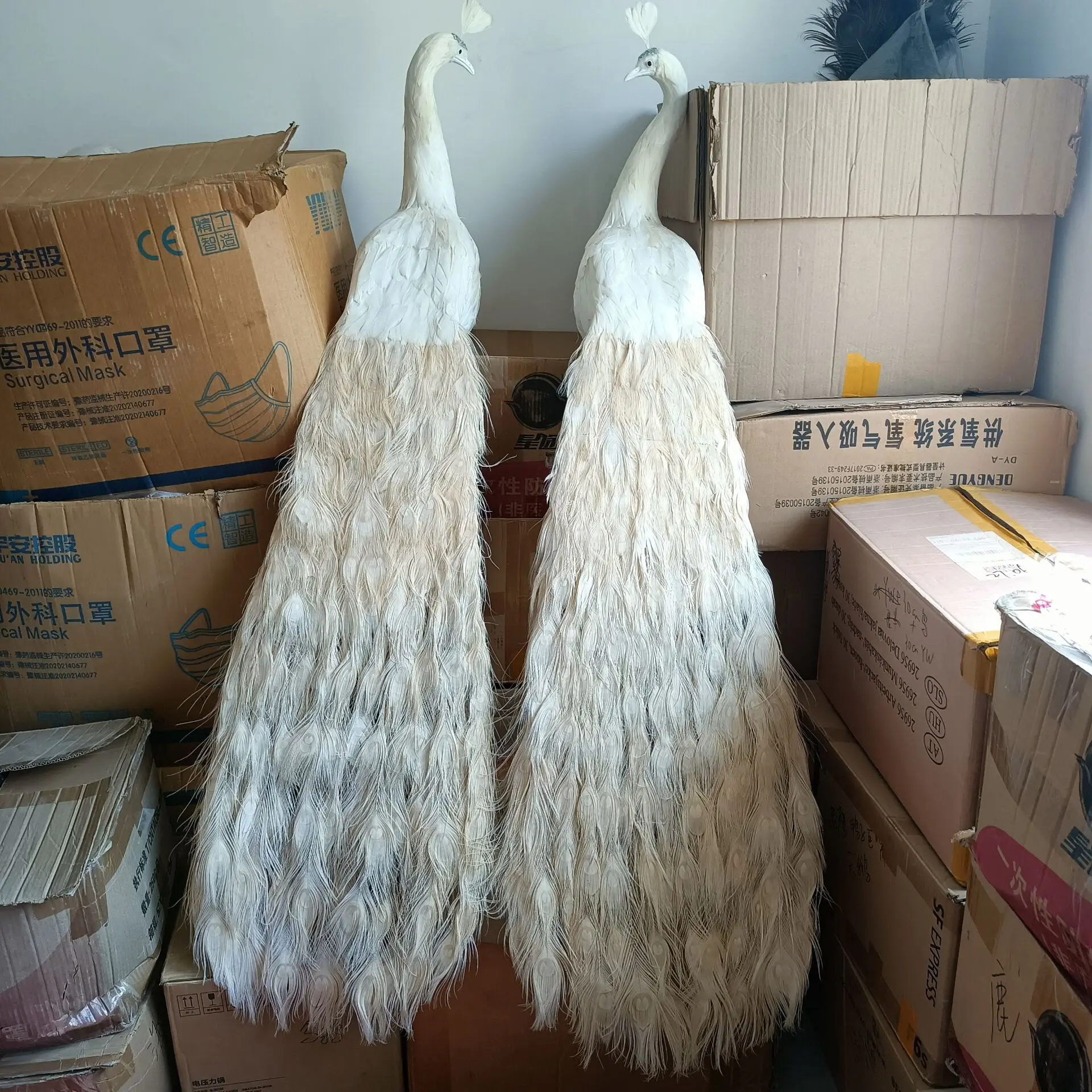 

a pair of big white foam&feather simulation peacock models garden decoration gift about 150cm