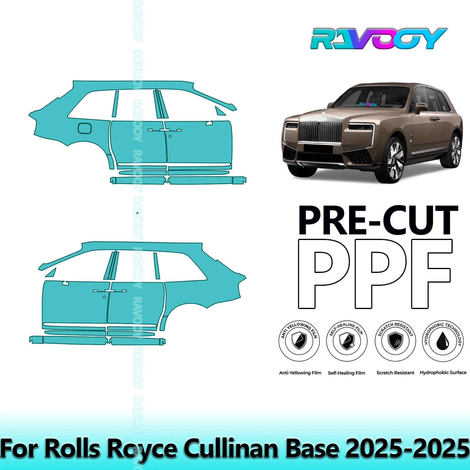 

For Rolls Royce Cullinan Base 2025-2025 8.5mil Clear Matte Pre-Cut PPF Door & A/B Pillar Kit TPU Paint Protection Film Set
