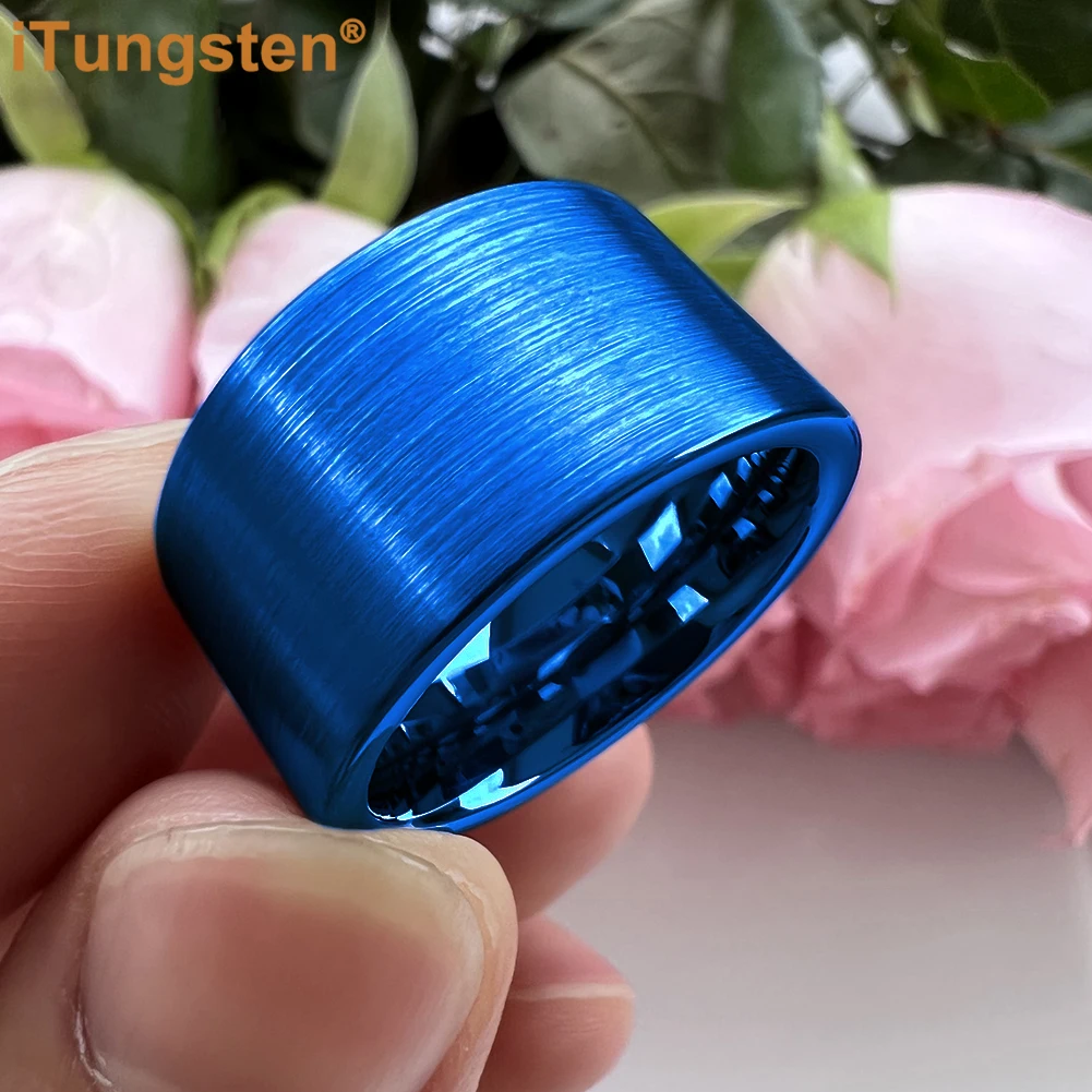 iTungsten 12mm Flat Engagement Wedding Band Tungsten Carbide Finger Ring for Men Women Fashion Jewelry Brush Finish Comfort Fit