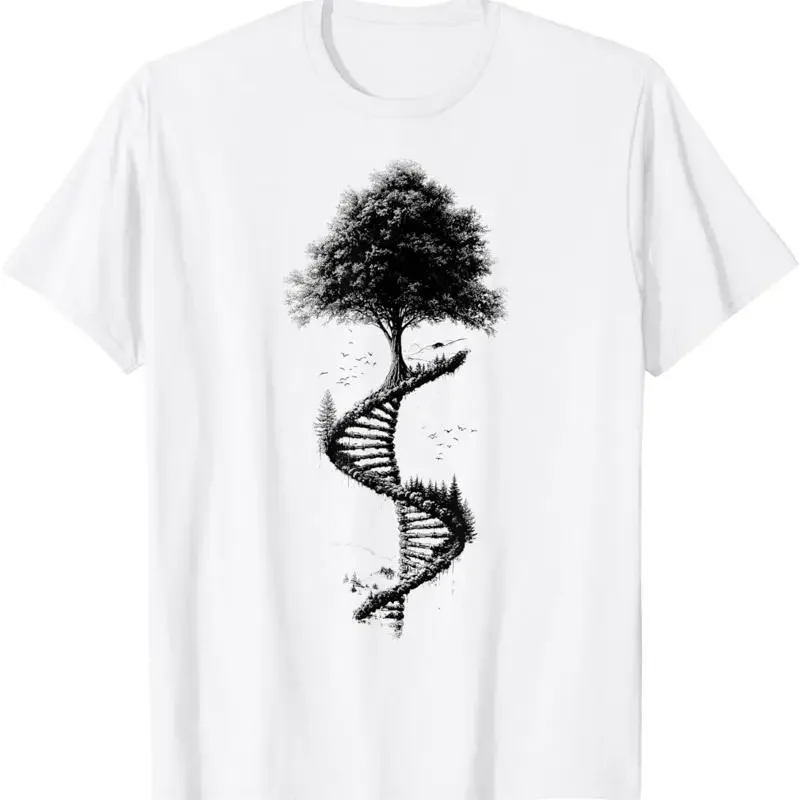

Tree DNA Spiral Staircase Nature Genetic Graphic Tee Men Short Sleeve Breathable Round Neck T-Shirt