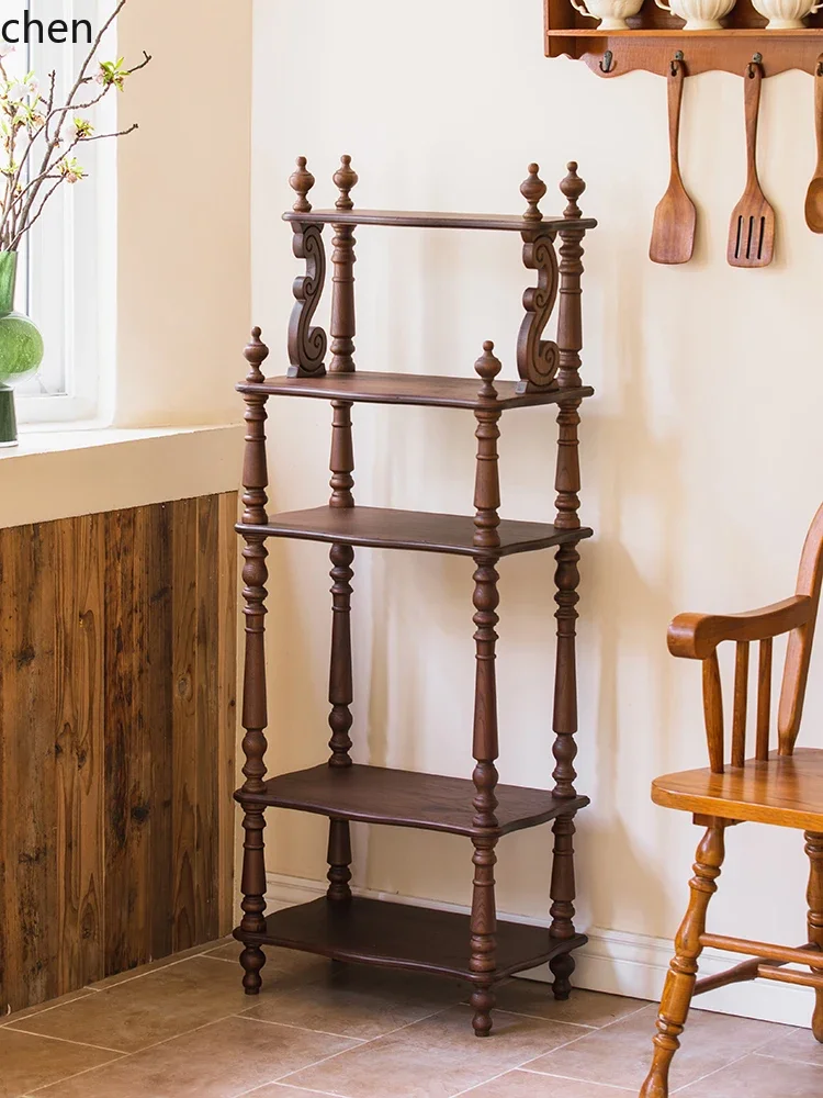 

LYY Retro Solid Wood Storage Rack Multi-layer Organizer Light Luxury Vintage Layered Display Cabinet