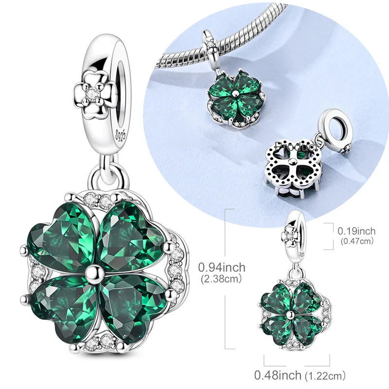 Original 925 prata esterlina charme rotativo trevo de quatro folhas pingente caber pulseira original colar para mulheres diy jóias presente