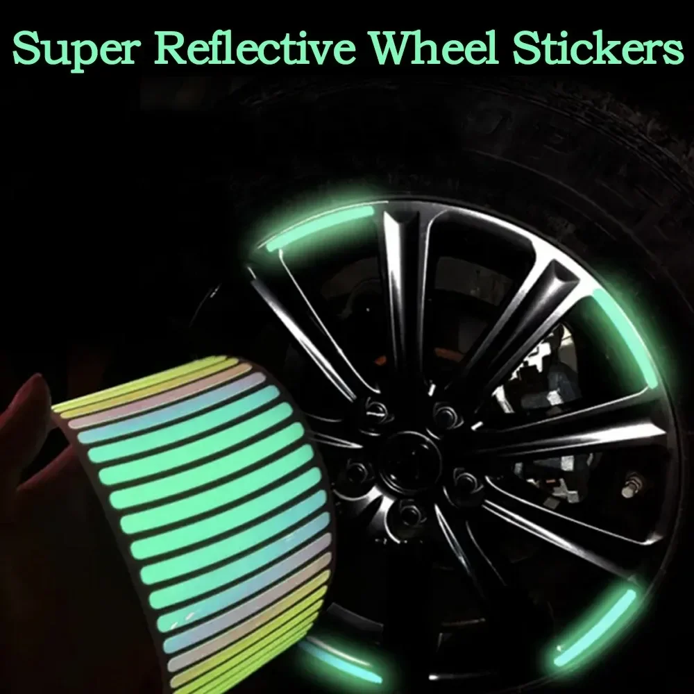 Reflective Wheel Sticker Laser Noctilucent Rim Decals Motorcycle Folding Bike Motor Luminous Strip Decoration Car Accessories