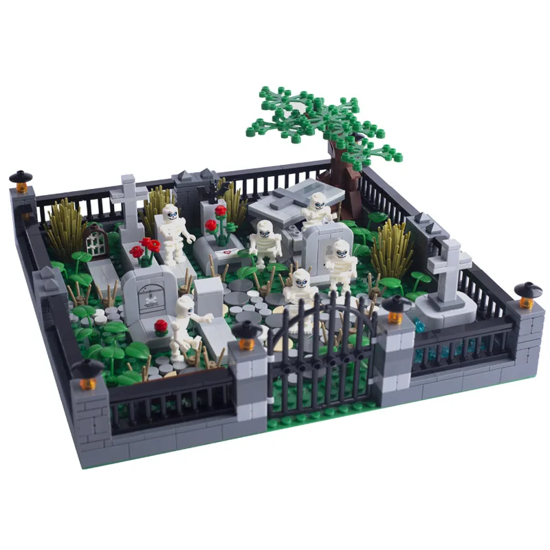 Halloween MOC Building Blocks Zombie Skeleton Skull Necropolis Ghost Bricks Toys Creative Kids Gifts Compatible With LEGO