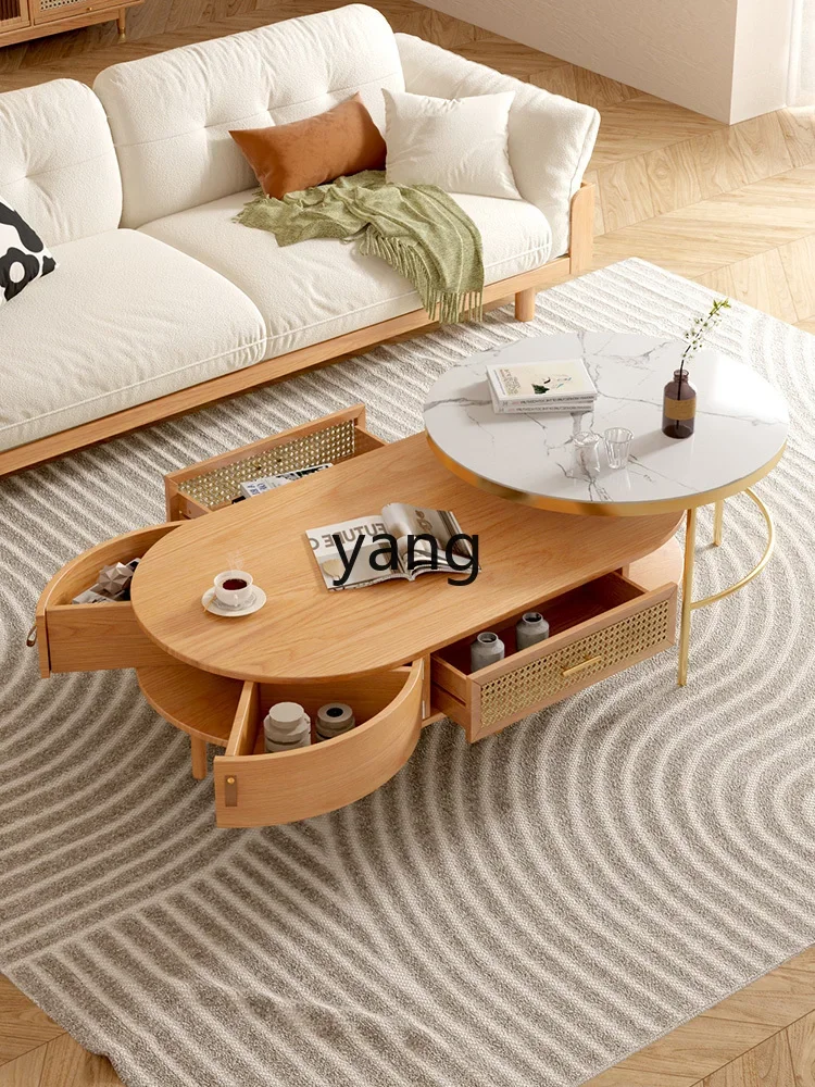 YJQ log wind coffee table combination oval simple modern living room small apartment household rock slab tea table