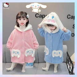 Anime Sanrioes Kids Flannel Bathrobe Night-Robe Cinnamoroll Melody Girls Soft Plushie Sleepwear Korea Home Clothe Kawaii Pajamas