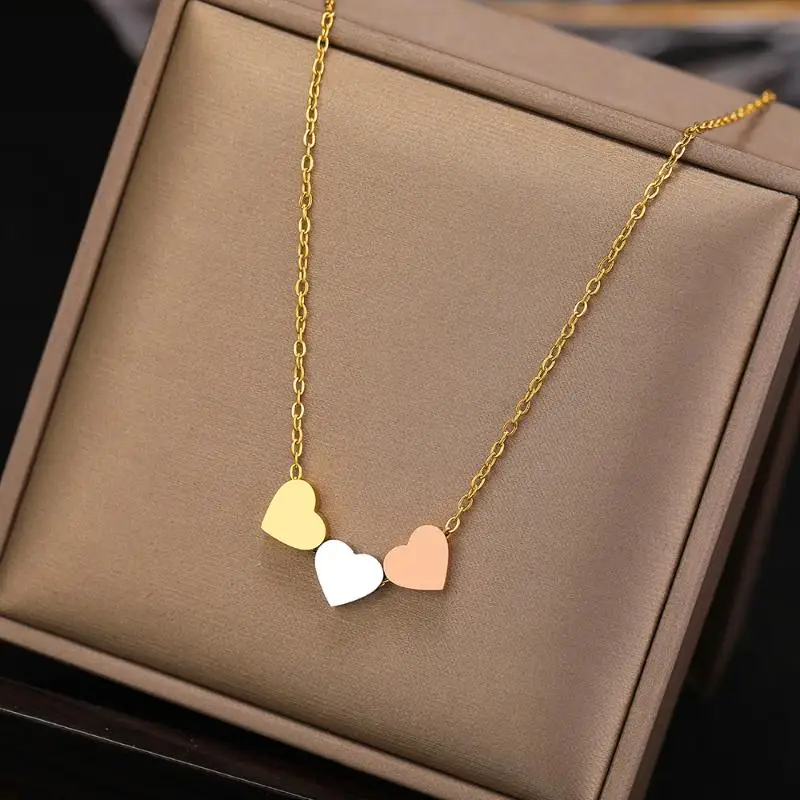 RAKOL Stainless Steel Necklaces Trend Sweetheart Gold Color Silver Color Metal Charms Pendants Chains Fashion Necklace For Women image 2