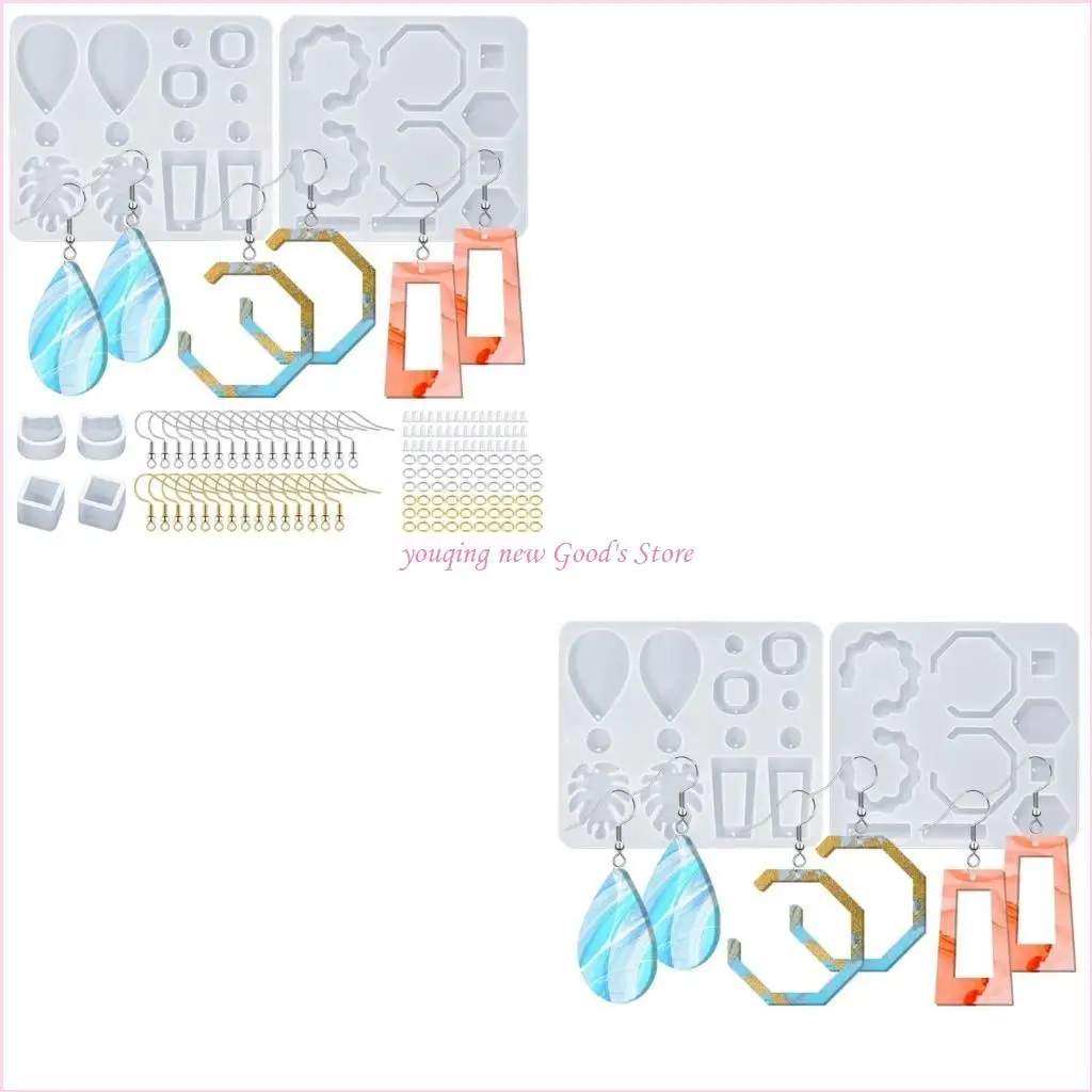

57QA Resin Casting Mold Silicone Resin Earring Molds with Earring Hooks Jewelry Casting Resin Mold Tools Set for Handmade