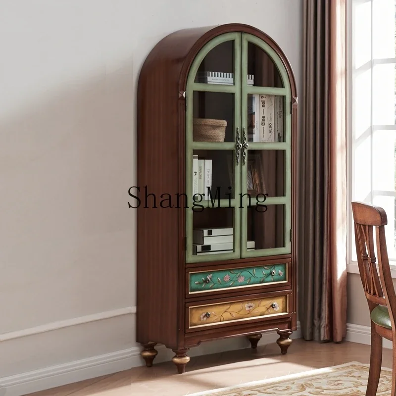 XMH hand-painted bookcase with glass two-door wine cabinet multi-purpose side cabinet complete bookshelf