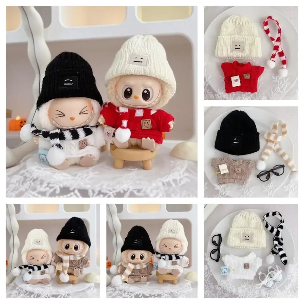 17Cm labubu sitting party clothes vinyl doll labubu V2 Christmas outfit sweater Dolls Accessories Cute Decoration Little Clothes