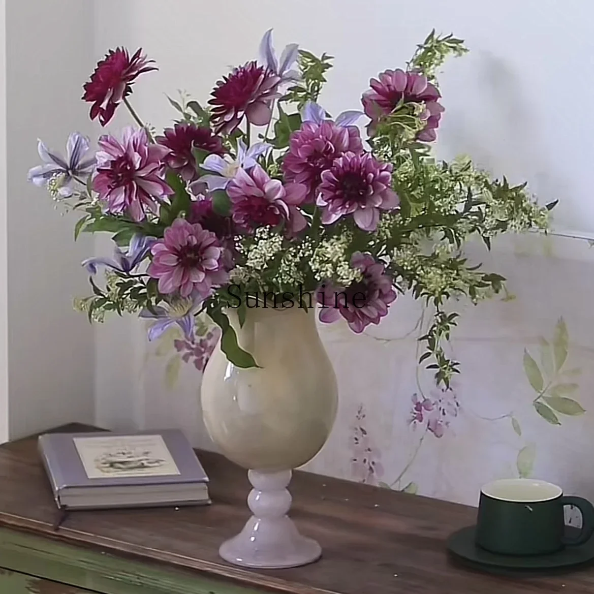 French taro purple goblet glazed vase ornament, high-end vase in the living room