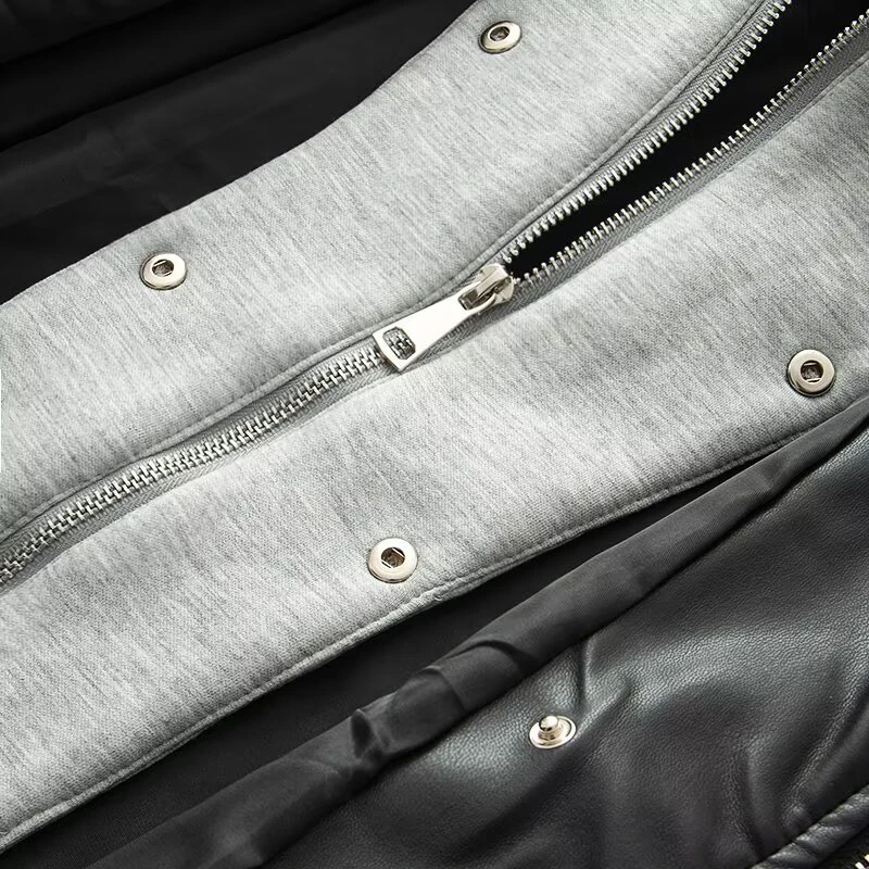 KEYANKETIAN 2025 Winter New Women's Artificial Leather Hooded Jacket Unisex style Loose Zipper Short Blazer Patchwork Outerwear