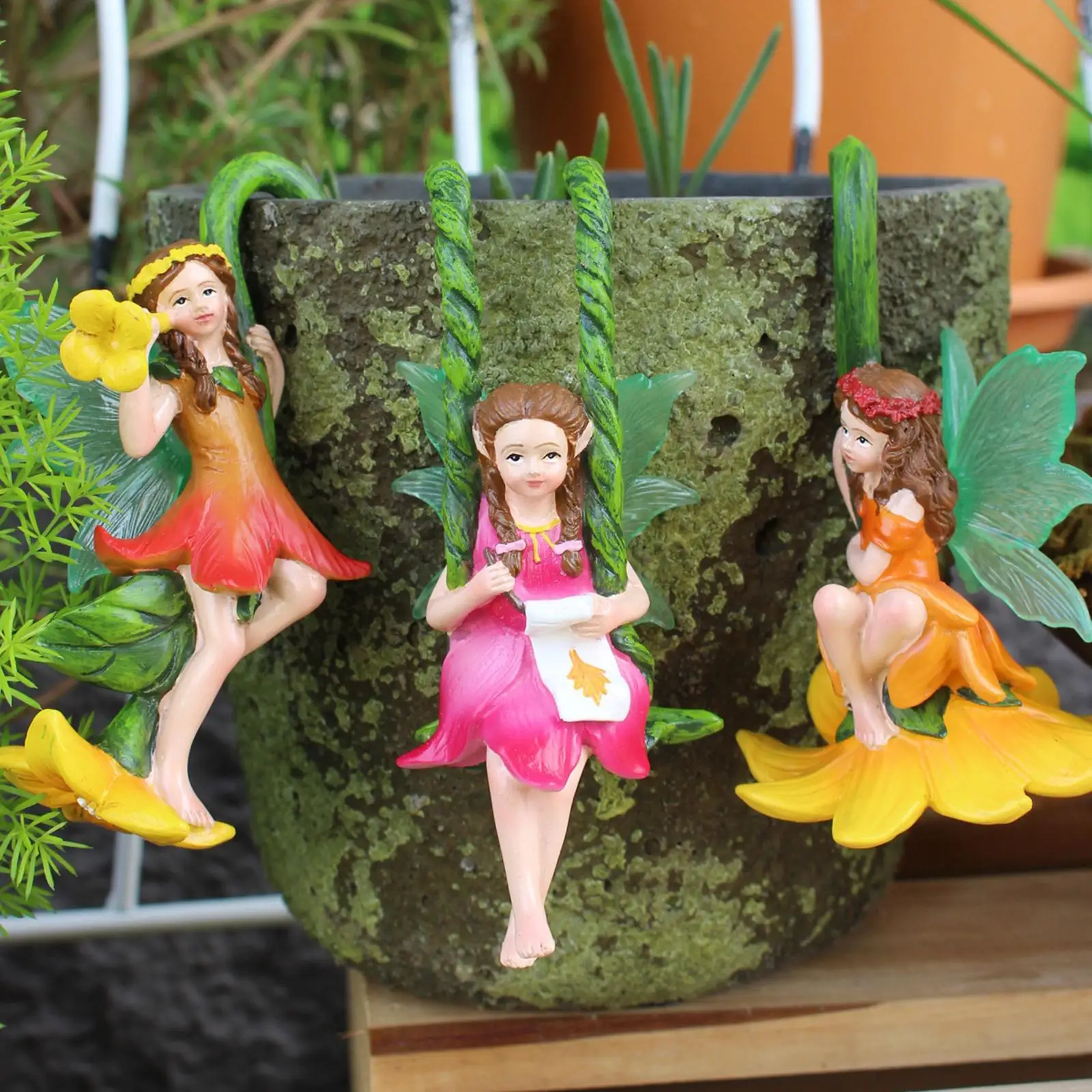 

3Pcs Fairy Flower Pot Huggers Hallway Porch Yard Flying Angel Sculptures