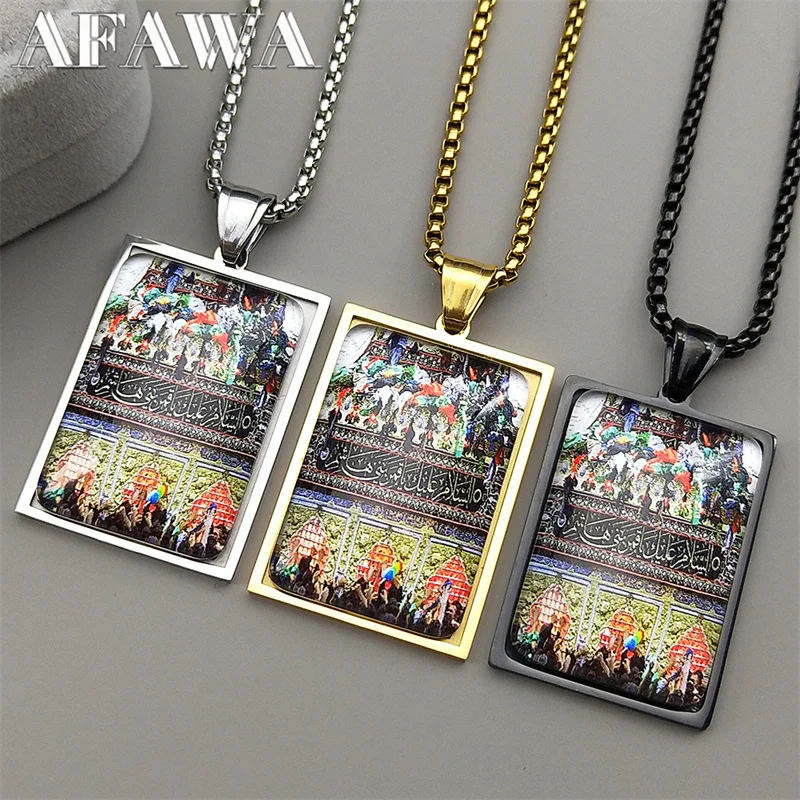 

Stainless Steel Quran Arabic Letter Worship Holy Land Pendant Necklace for Women Men Islamic Muslim Silver Color Chain Jewelry