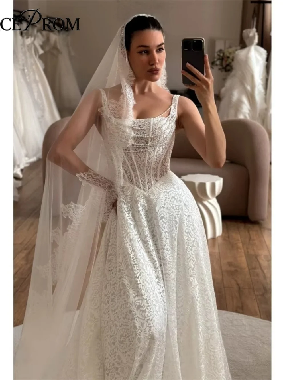

Elegant White Lace Corset Wedding Gown 2026 Sleeveless Scoop Neck A Line Bridal Dress with Intricate Lace for Wedding Customized