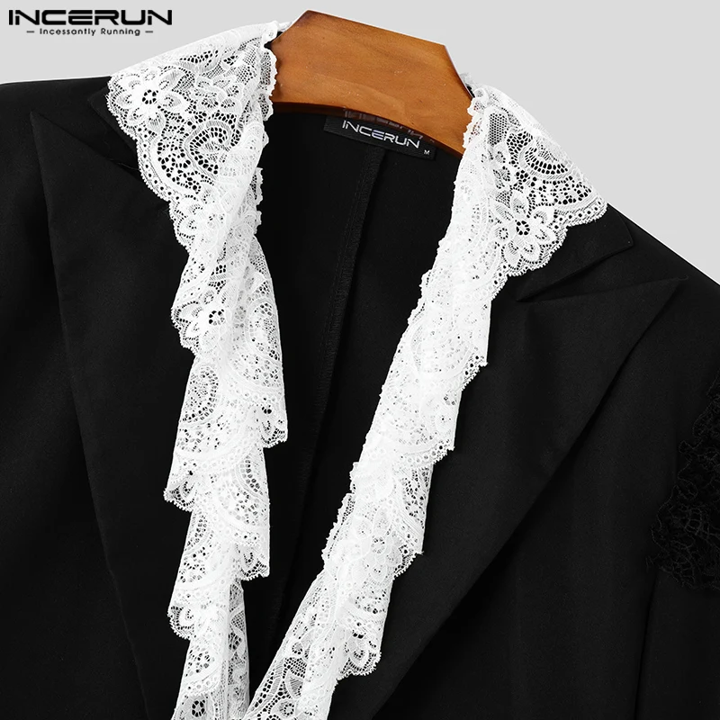 INCERUN New Men Clothing Fashionable Agaric Laces Contrast Suit Coat Casual Clubwear Male Personality Long Sleeved Blazer S-5XL