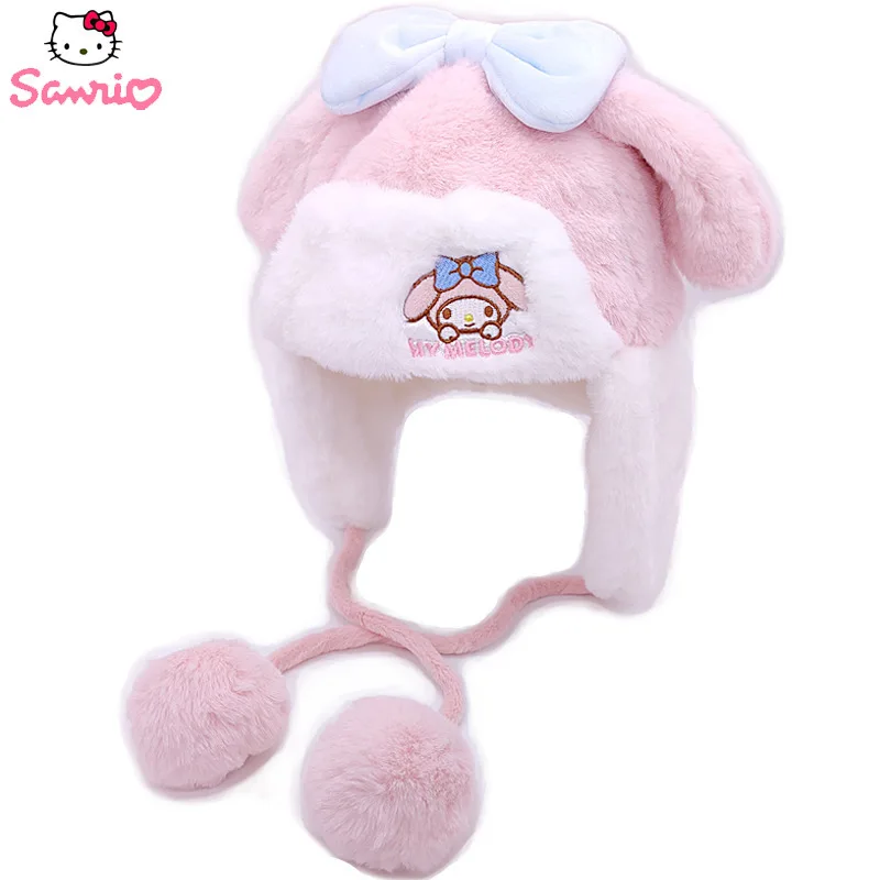 Sanrio Kuromi My Melody Cartoon Plush Windproof Girls Cute Warm Ear-protection Lei Feng Hat In Autumn And Winter Christmas Gifts