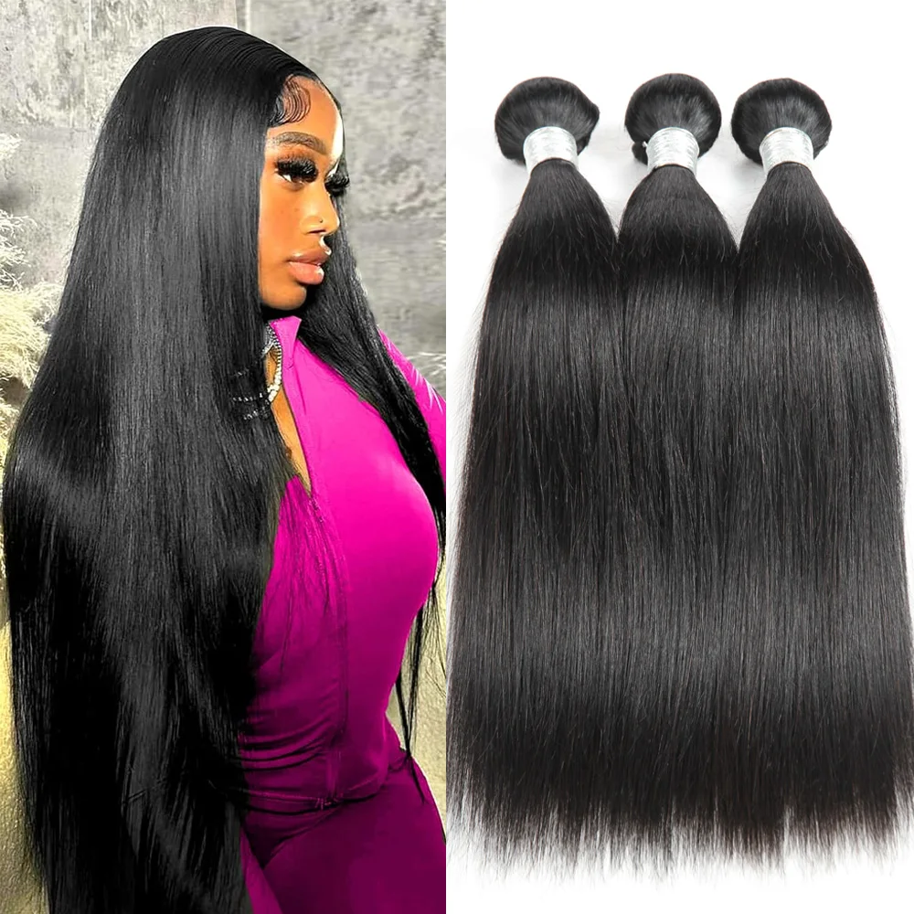 28 Inch Bone Straight Human Hair Weave Bundles Brazilian Natural Color 100% Remy Human Hair Extension 1 3 4 Bundles Hair Weft