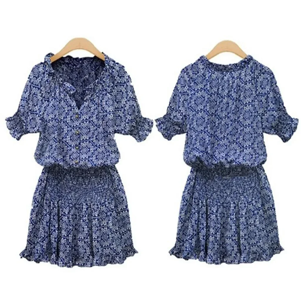 2024 Boho Casual Women Summer Dress V Neck Floral Print Chiffon Beach Dress Tunic Sundress Loose Mini Party Dress Vestidos