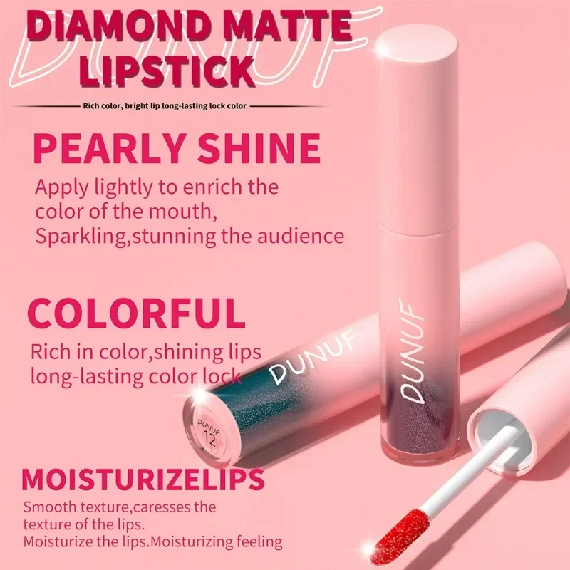Rossetto lucido con diamanti a 18 colori, opaco, perlato, scintillante, smalto per labbra, duraturo, impermeabile, colore ricco, rossetto glitterato