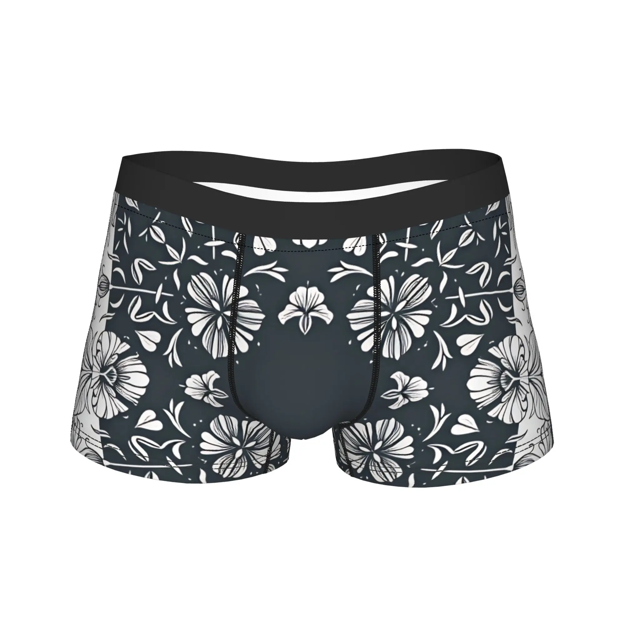 Minimal Floral Bandana Black White Shorts Briefs  Underwear High Quality Male Breathable Trunk Custom DIY Plus Size Panties