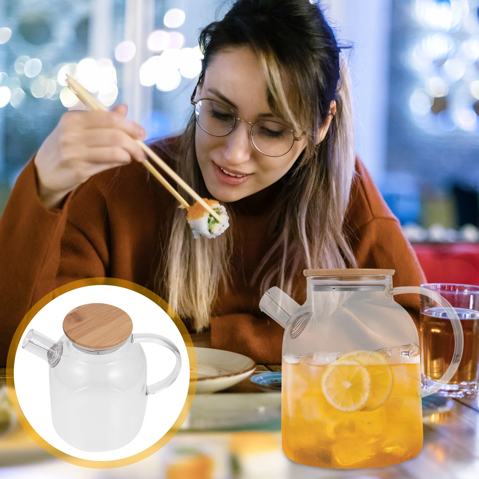 

1pc Glass Cold Water Pitcher Large Capacity Transparent For Juice Iced Tea Wine Homemade Beverages Kitchen Supply