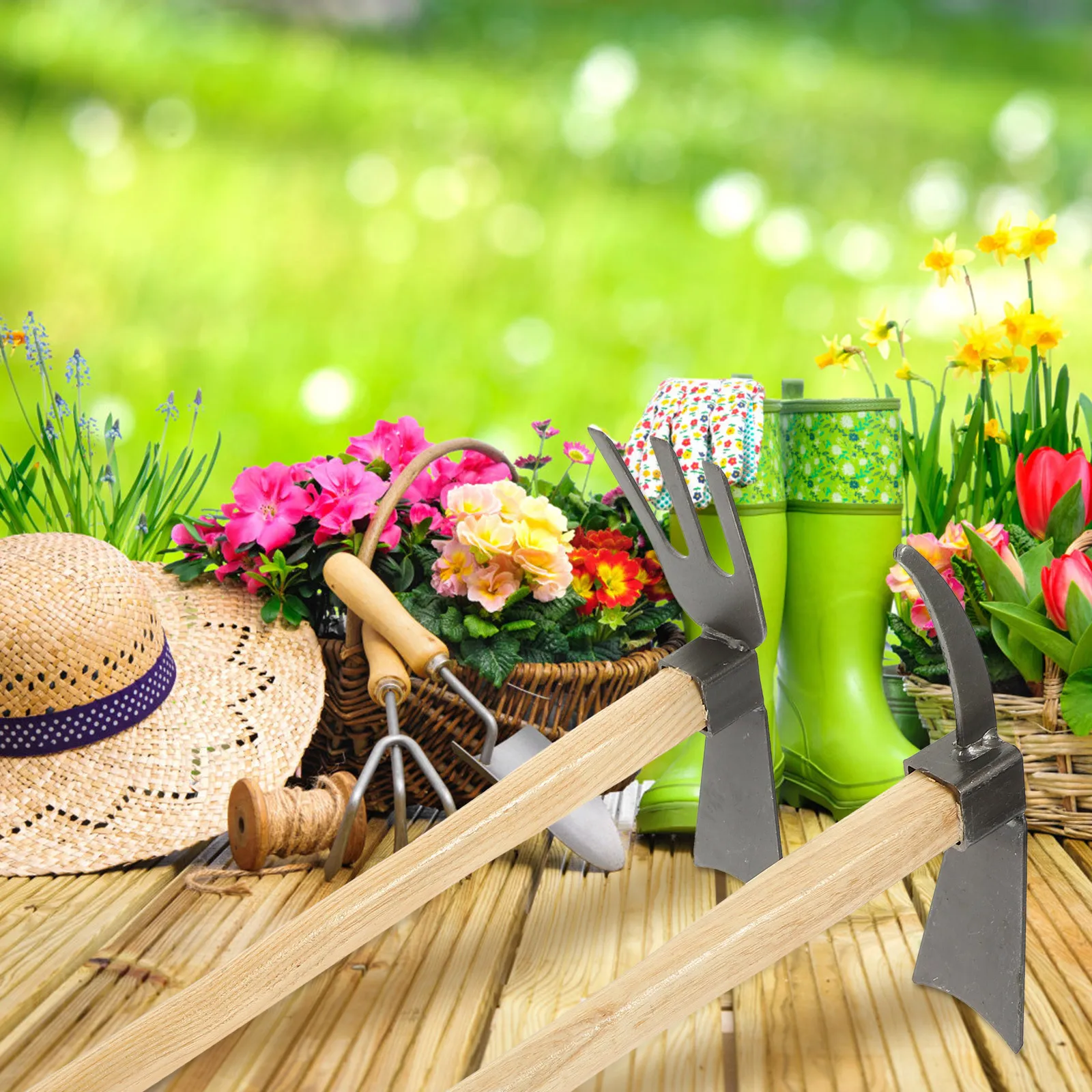 

2Pcs Small Hoe Tool Set Manganese Steel Wood Handle Anti-Skid Garden Hoes for Digging Loosening Soil Bonsai Transplanting