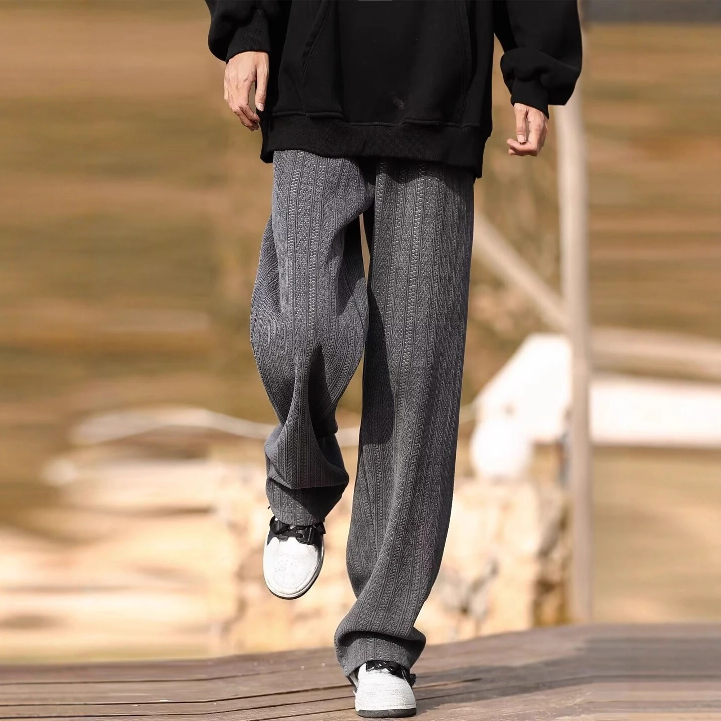 Summer Casual Pants Men Oversize Straight Pleated Men Japanese Streetwear Loose  Silk Pants Mens Wide Leg Pants Mens Trousers