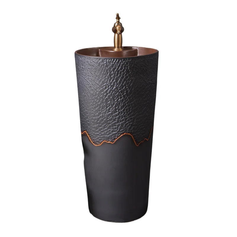 

Outdoor column basin integrated floor-to-ceiling wash basin, courtyard wash basin ceramic vertical pillar basin