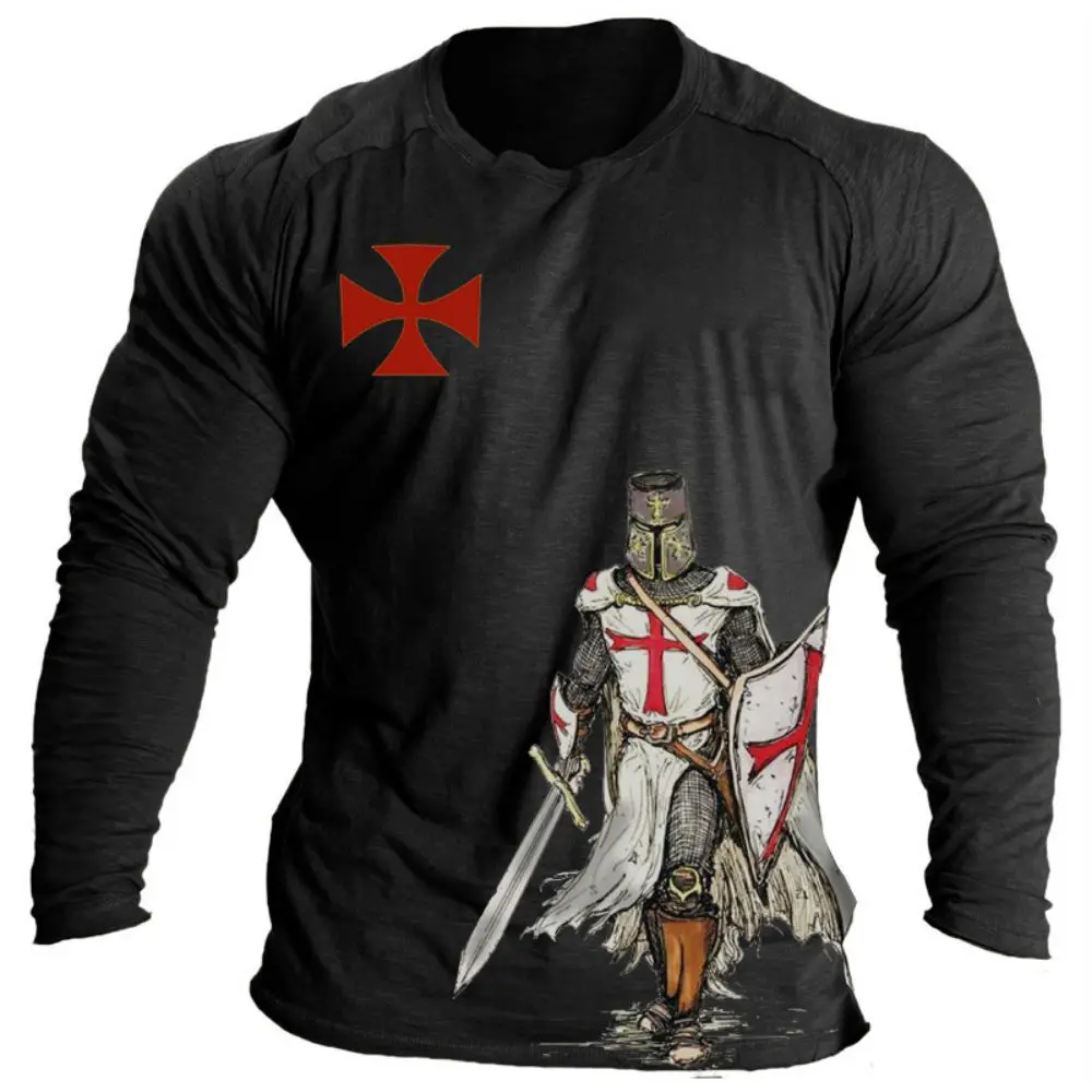 

2023 Spring Men's T-Shirts Long Sleeves Tops Knights Templar 3d Shirts Tees Sports Streetwear O-Neck Oversized Apparel For Male