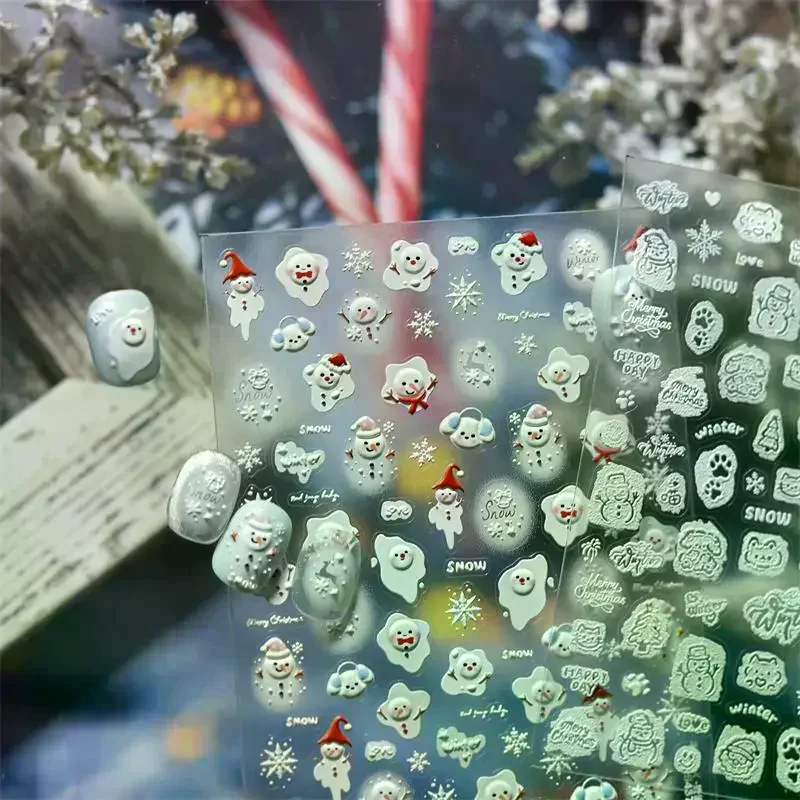 Lindo estilo navideño arco copo de nieve muñeco de nieve árbol de Navidad pegatinas para decoración de uñas pegatinas impresas para decoración de uñas para mujeres regalos