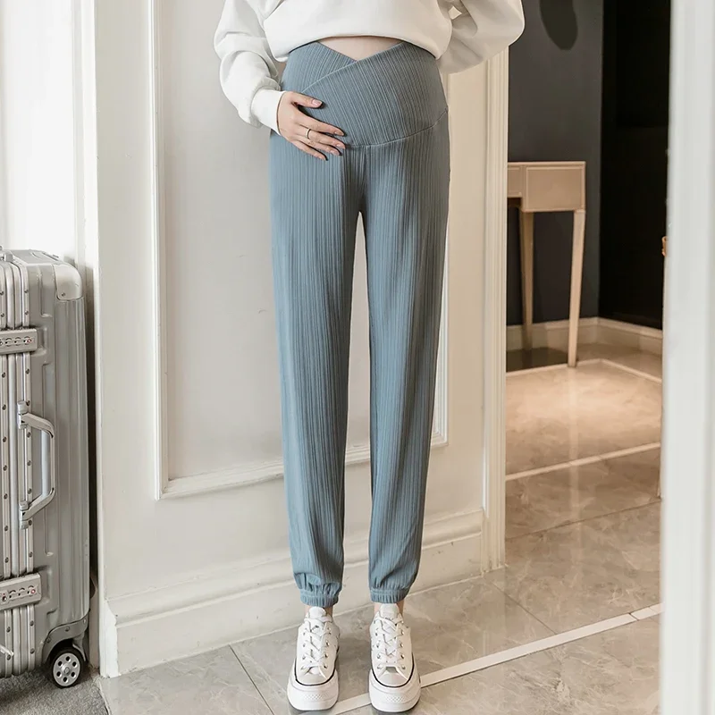 Spring Autumn Wide Leg Loose Maternty Straight Pants Elastic Waist Belly Long for Pregnant Women Pregnancy Trousers