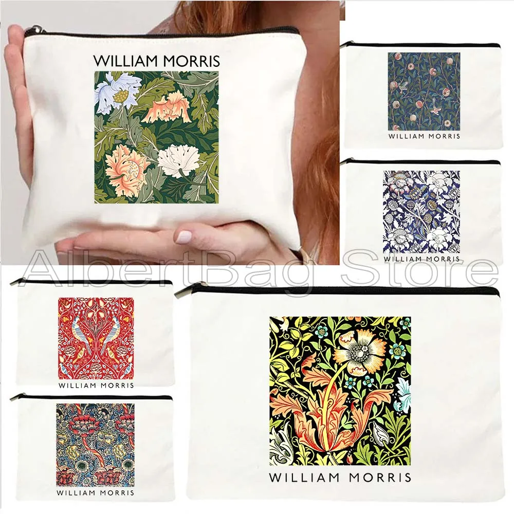 WILLIAM MORRIS Pattern Strawberry Thieves Floral Flower Liberty Painting Canvas Cosmetic Makeup Toilet Bag Pencil Case Pouch