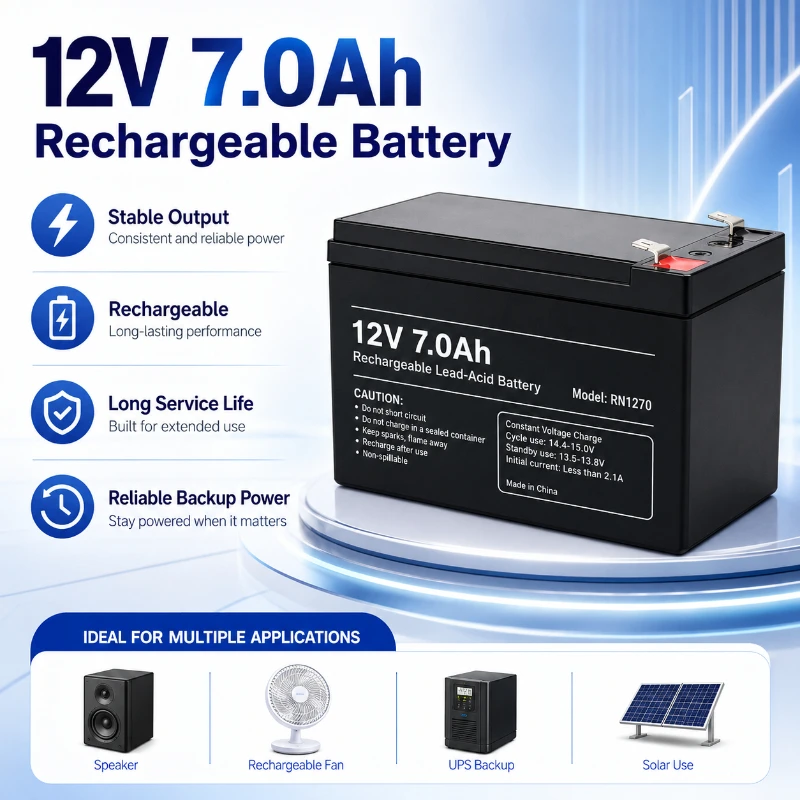 12V 7Ah Sealed Lead Acid Battery for Pull Rod Speaker Cooling Fan UPS Backup Power Solar Long Cycle Charge Storage Battery