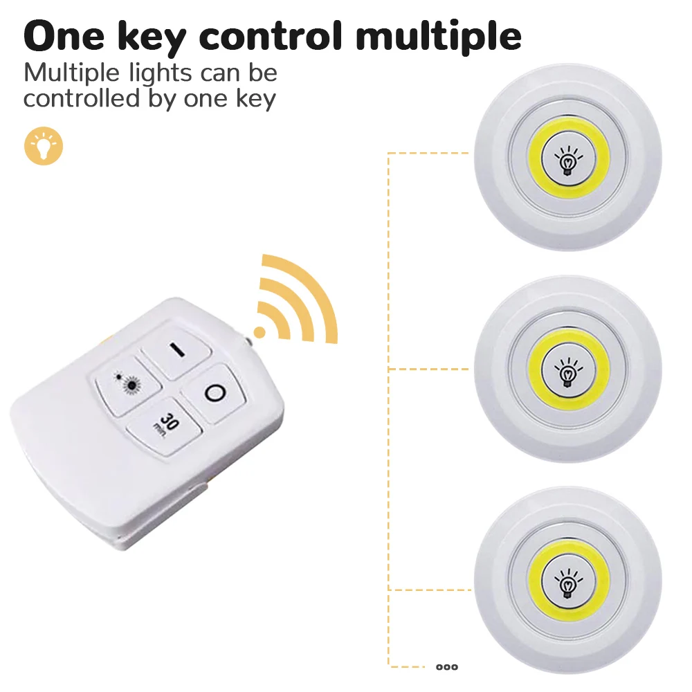 Controle remoto sem fio LED Light, Super Brilhante, Cob, Regulável, Roupeiro Night Lamp, Casa, Quarto, Cozinha, Nightlight, Sob Gabinete, 3W