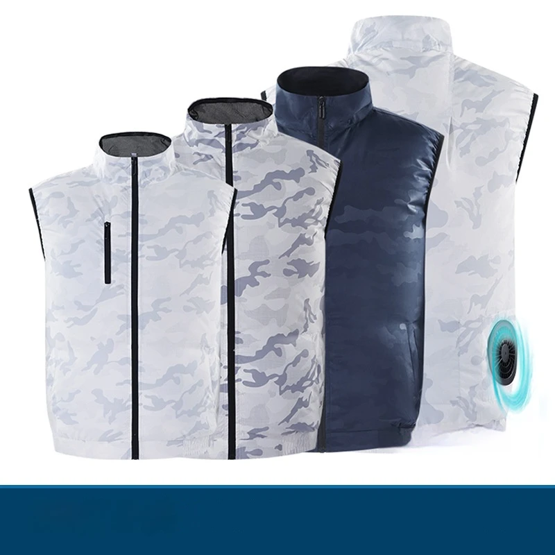 เสื้อกั๊กชุดพัดลมอัจฉริยะสำหรับการตกปลากลางแจ้ง ปั่นจักรยาน ป้องกันแสงแดด เสื้อกั๊ก ชาร์จ ระบายความร้อน ชุดเครื่องปรับอากาศ