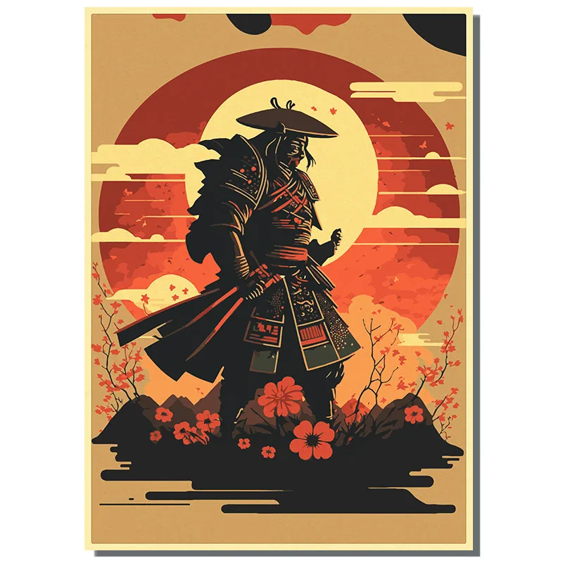 Japan Samurai Kraft paper Poster Home Wall Art Prints Pictures Bedroom Living Room Decor Murals Shop Bar Decoration image 2